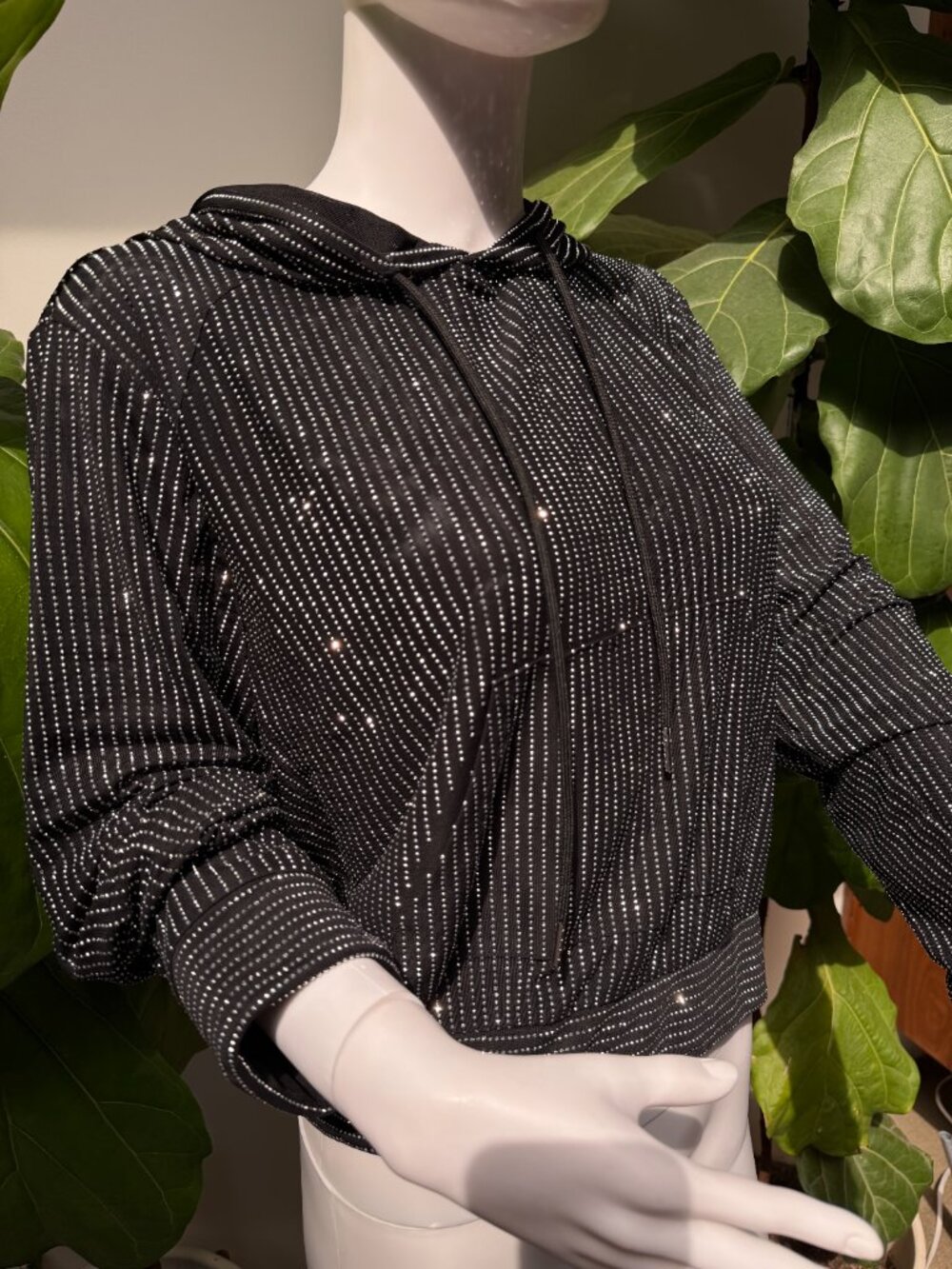 AKIRA Label Black Marlow Embellished Mesh Hoodie